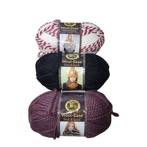 Lion Brand Wool-Ease Thick & Quick Yarn 3 Skeins Knit Crochet Bulky Super Chunky